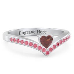 Heart Birthstone V-Shape Ring With Accents