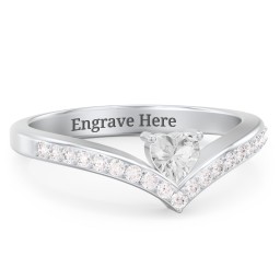 Heart Birthstone V-Shape Ring With Accents