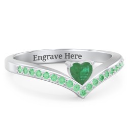 Heart Birthstone V-Shape Ring With Accents