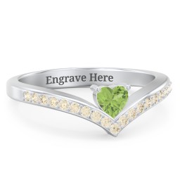 Heart Birthstone V-Shape Ring With Accents
