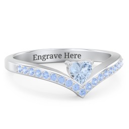 Heart Birthstone V-Shape Ring With Accents