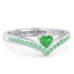 Heart Birthstone V-Shape Ring With Accents