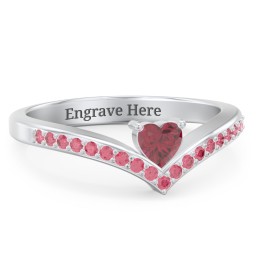 Heart Birthstone V-Shape Ring With Accents