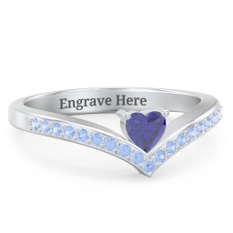 Heart Birthstone V-Shape Ring With Accents