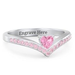 Heart Birthstone V-Shape Ring With Accents