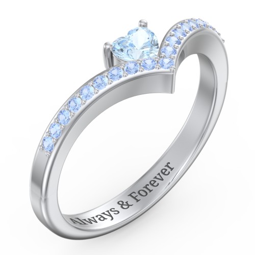 Heart Birthstone V-Shape Ring With Accents