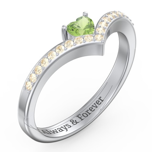 Heart Birthstone V-Shape Ring With Accents