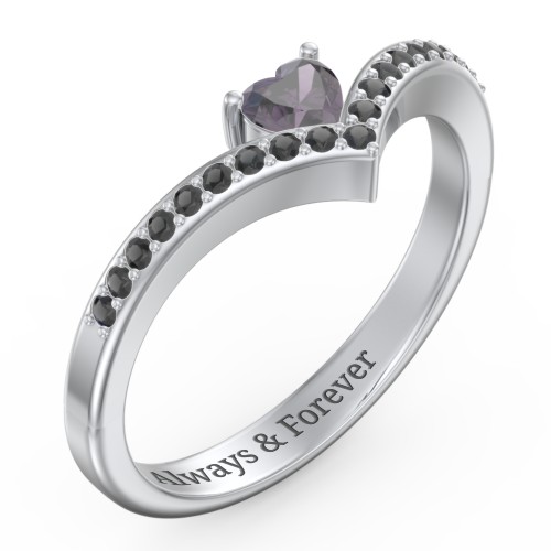 Heart Birthstone V-Shape Ring With Accents