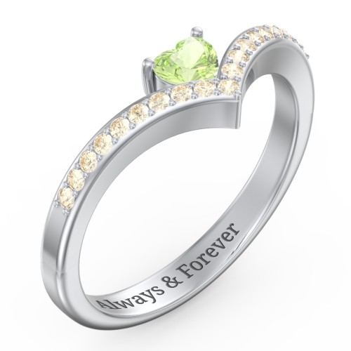 Heart Birthstone V-Shape Ring With Accents