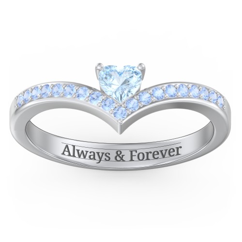 Heart Birthstone V-Shape Ring With Accents
