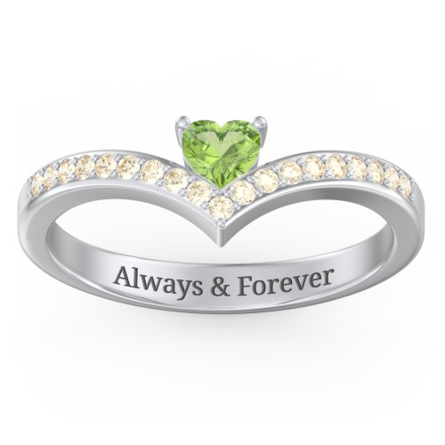Heart Birthstone V-Shape Ring With Accents