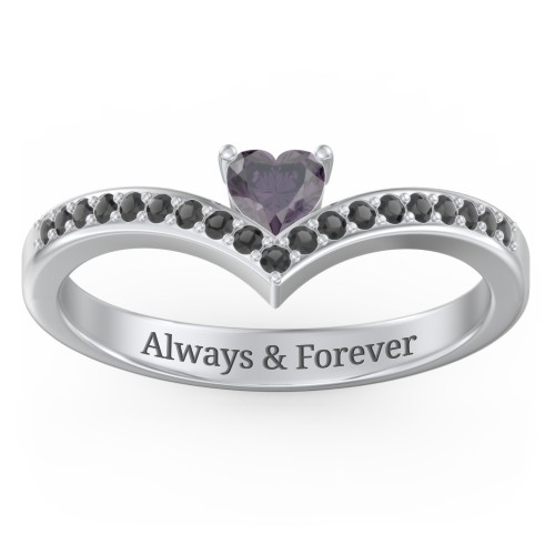 Heart Birthstone V-Shape Ring With Accents
