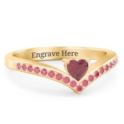 Heart Birthstone V-Shape Ring With Accents in 18K Gold Plated Silver with Ruby and Red Premium Zirconia