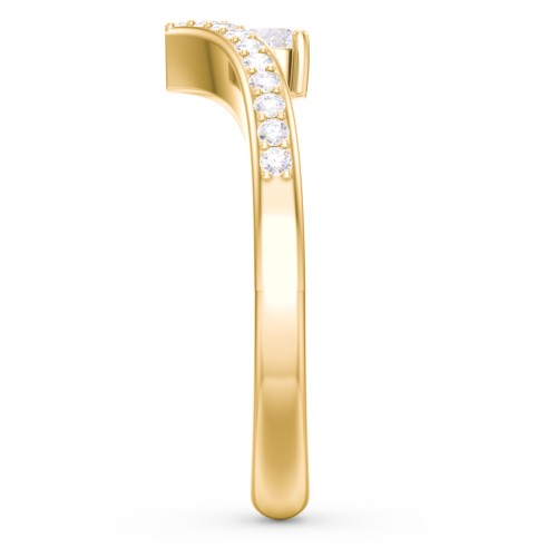 Heart Birthstone V-Shape Ring With Accents – 18K Gold Plated Silver with Diamond