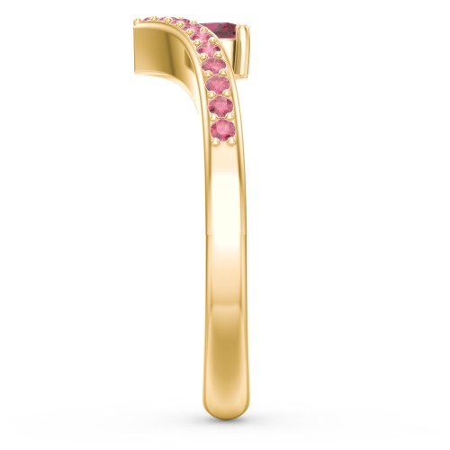 Heart Birthstone V-Shape Ring With Accents – 18K Gold Plated Silver with Ruby and Red Premium Zirconia