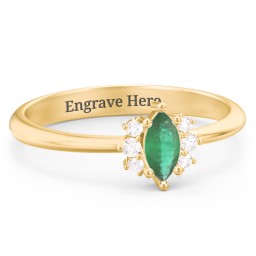 Marquise Birthstone Ring with Accents in 18K Gold Plated Silver with Emerald and White Premium Zirconia