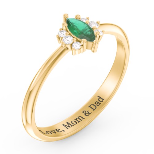 Marquise Birthstone Ring with Accents – 18K Gold Plated Silver with Emerald and White Premium Zirconia