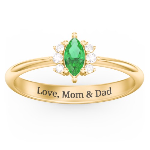 Marquise Birthstone Ring with Accents – 10K Yellow Gold with Emerald and White Premium Zirconia