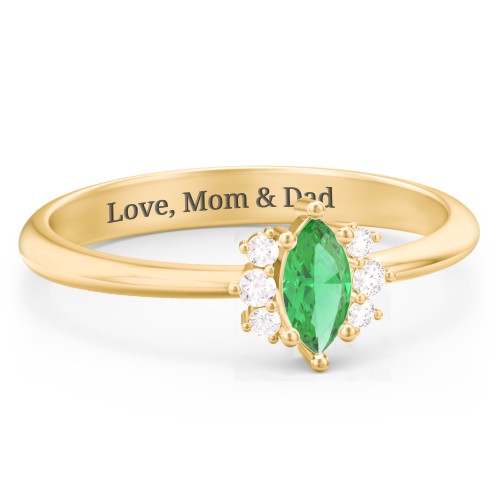 Marquise Birthstone Ring with Accents – 10K Yellow Gold with Emerald and White Premium Zirconia