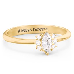 Marquise Birthstone Ring with Accents in 18K Gold Plated Silver with Diamond