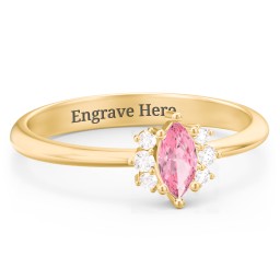 Marquise Birthstone Ring with Accents in 18K Gold Plated Silver with Pink Tourmaline and White Premium Zirconia