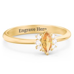Marquise Birthstone Ring with Accents in 18K Gold Plated Silver with Citrine and White Premium Zirconia
