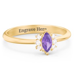 Marquise Birthstone Ring with Accents in 18K Gold Plated Silver with Amethyst and White Premium Zirconia