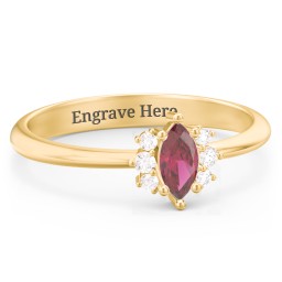 Marquise Birthstone Ring with Accents in 18K Gold Plated Silver with Ruby and White Premium Zirconia