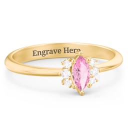 Marquise Birthstone Ring with Accents in 18K Gold Plated Silver with Pink Tourmaline and White Premium Zirconia