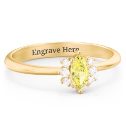 Marquise Birthstone Ring with Accents in 18K Gold Plated Silver with Citrine and White Premium Zirconia