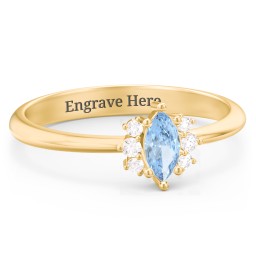 Marquise Birthstone Ring with Accents in 18K Gold Plated Silver with Blue Topaz and White Premium Zirconia