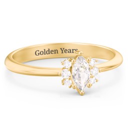 Marquise Birthstone Ring with Accents in 18K Gold Plated Silver with Cubic Zirconia and White Premium Zirconia