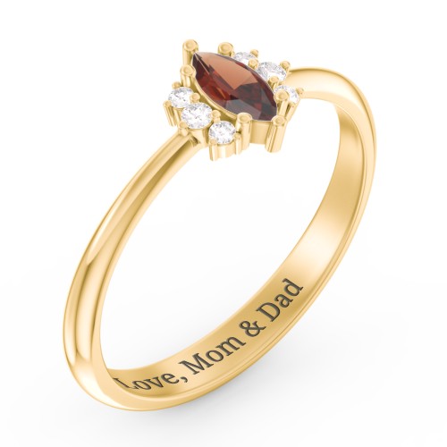 Marquise Birthstone Ring with Accents – 18K Gold Plated Silver with Garnet and White Premium Zirconia
