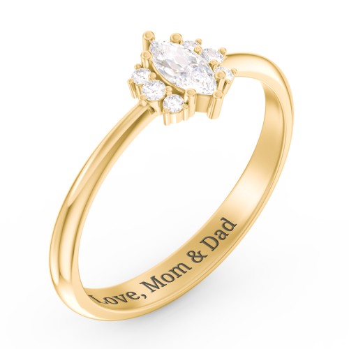 Marquise Birthstone Ring with Accents – 18K Gold Plated Silver with Diamond
