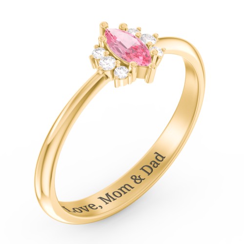 Marquise Birthstone Ring with Accents – 18K Gold Plated Silver with Pink Tourmaline and White Premium Zirconia