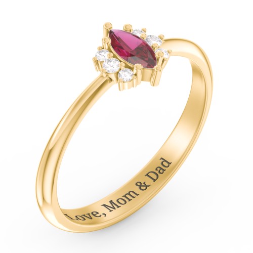 Marquise Birthstone Ring with Accents – 18K Gold Plated Silver with Ruby and White Premium Zirconia