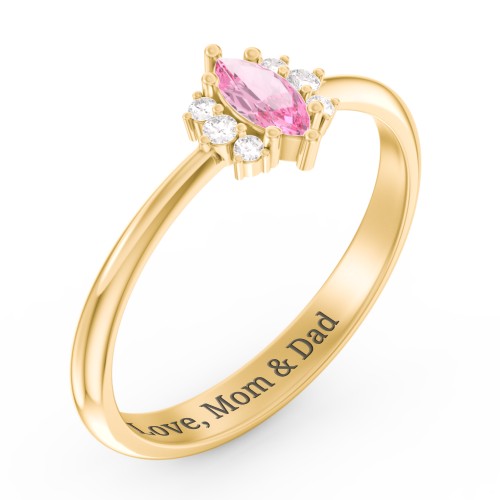 Marquise Birthstone Ring with Accents – 18K Gold Plated Silver with Pink Tourmaline and White Premium Zirconia