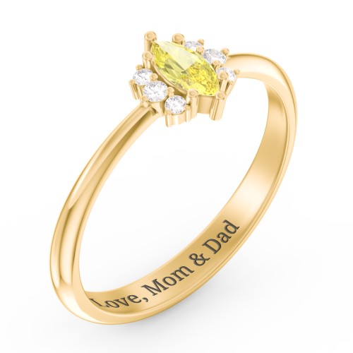 Marquise Birthstone Ring with Accents – 18K Gold Plated Silver with Citrine and White Premium Zirconia