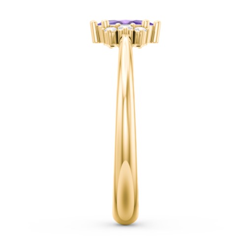 Marquise Birthstone Ring with Accents – 18K Gold Plated Silver with Amethyst and White Premium Zirconia