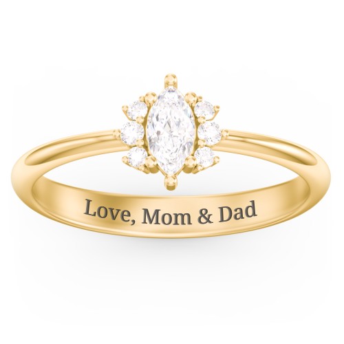 Marquise Birthstone Ring with Accents – 18K Gold Plated Silver with Diamond