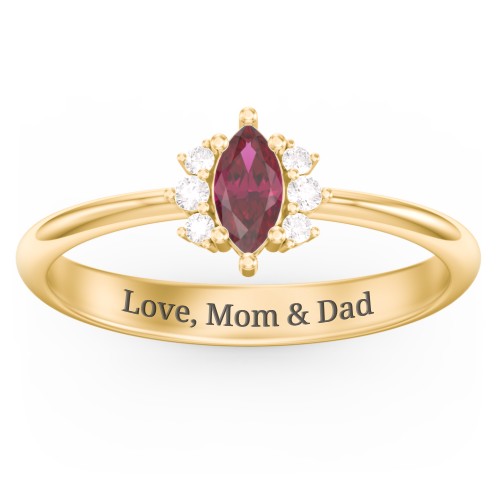 Marquise Birthstone Ring with Accents – 18K Gold Plated Silver with Ruby and White Premium Zirconia