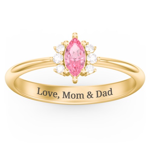Marquise Birthstone Ring with Accents – 18K Gold Plated Silver with Pink Tourmaline and White Premium Zirconia