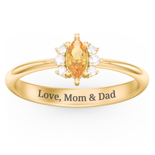 Marquise Birthstone Ring with Accents – 18K Gold Plated Silver with Citrine and White Premium Zirconia