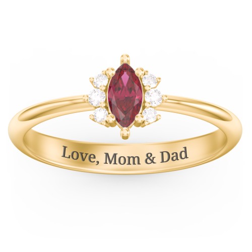 Marquise Birthstone Ring with Accents – 18K Gold Plated Silver with Ruby and White Premium Zirconia