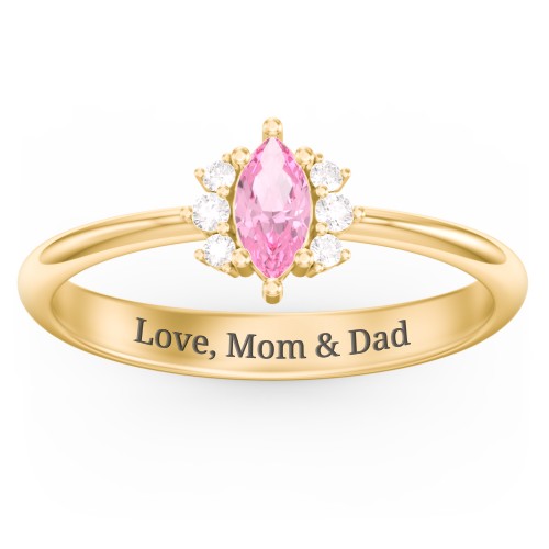 Marquise Birthstone Ring with Accents – 18K Gold Plated Silver with Pink Tourmaline and White Premium Zirconia
