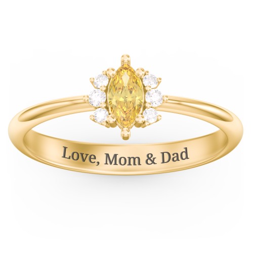 Marquise Birthstone Ring with Accents – 18K Gold Plated Silver with Citrine and White Premium Zirconia