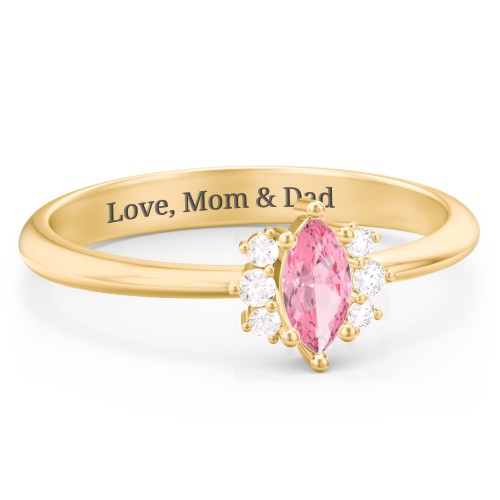 Marquise Birthstone Ring with Accents – 18K Gold Plated Silver with Pink Tourmaline and White Premium Zirconia