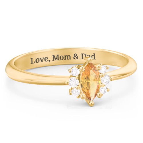 Marquise Birthstone Ring with Accents – 18K Gold Plated Silver with Citrine and White Premium Zirconia