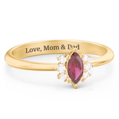 Marquise Birthstone Ring with Accents – 18K Gold Plated Silver with Ruby and White Premium Zirconia