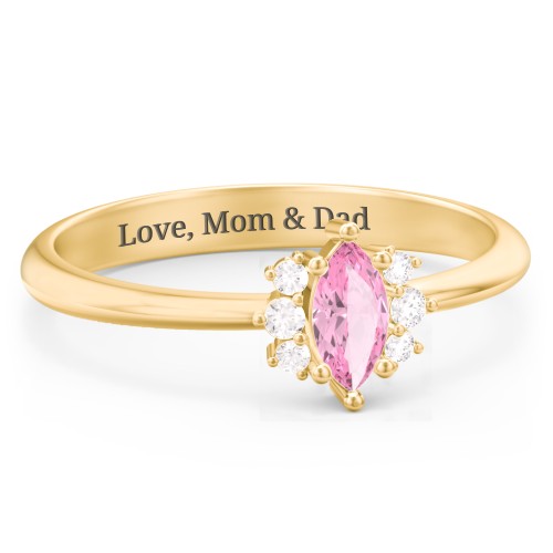 Marquise Birthstone Ring with Accents – 18K Gold Plated Silver with Pink Tourmaline and White Premium Zirconia